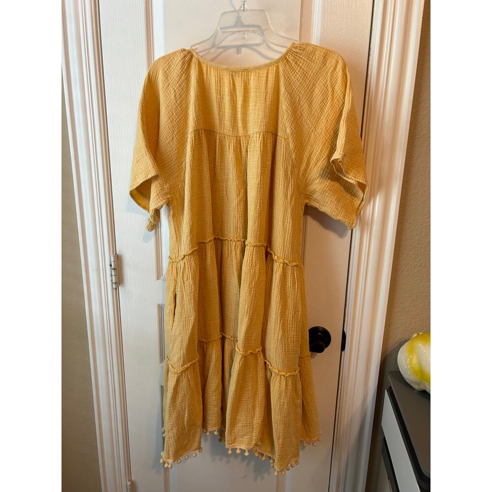 Yellow Slub Cotton Dress Size Medium - Picture 4 of 5